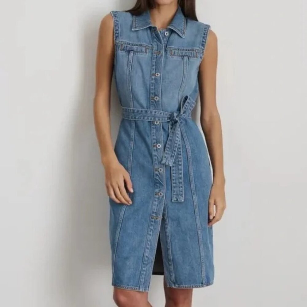 Alex Mill Adeline Shirt Denim Dress Blue Buttons Sleeveless Collared Neck XL